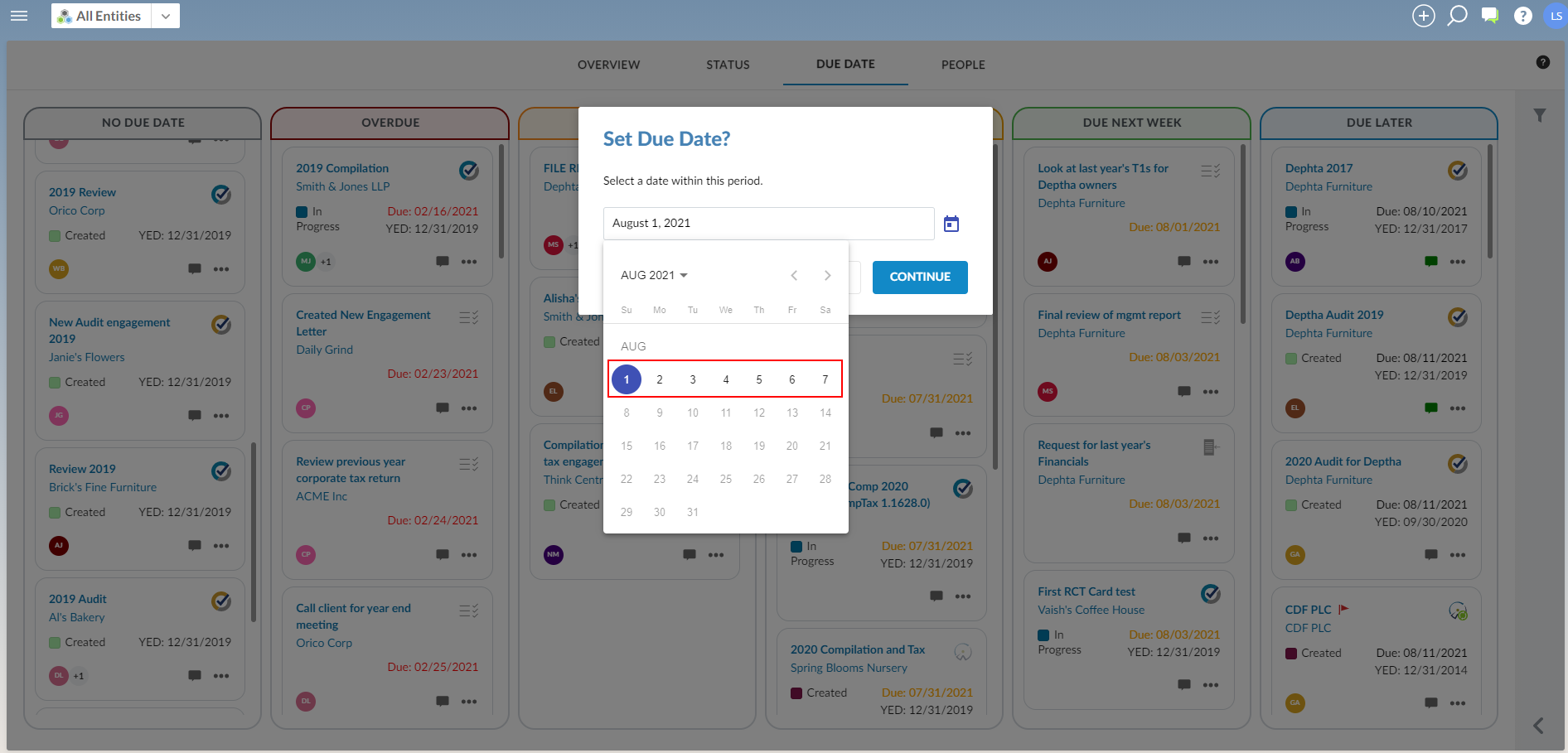 Relevant dates display in the Due Date calendar.